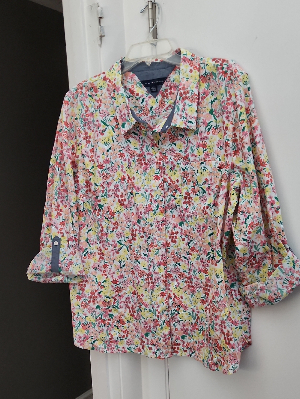 Tommy Hilfiger Floral Button-Down Shirt - White with Pink, Yellow & Green